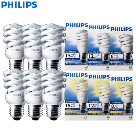 Philips Compact Fluorescent E27 Spiral Light Energy Saving Bulbs Tornado Series 8W 12W 15W 2700K 650