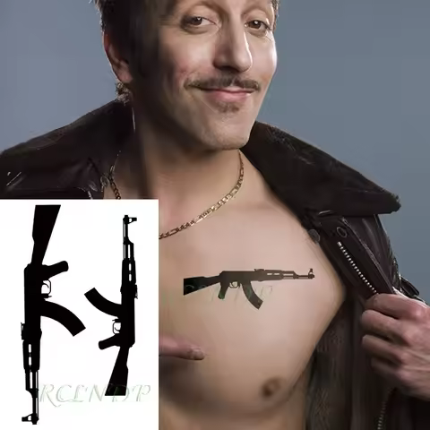 Waterproof Temporary Tattoo Sticker Black Gun AK 47 Flash Tatoo Fake Water Transfer Tatto for Woman 