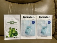 Tenzero CICA Sheet Mask & Torriden Dive In 面膜
