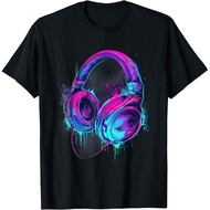 Men's cotton T-shirt Headphones Music DJ Music Lover Music Headphones EDM Splash T-Shirt