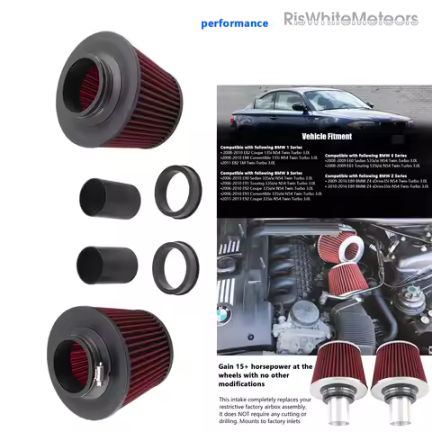 performance Intake Kit Twin Turbo N54 3.0L Filter 2.25" for 06-13 BMW 1M 135i 335i 335Xi 335is 535i 