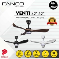 FANCO - VENTI 42 / 52 Inches DC MOTOR WITH 3 Color Light 3 Blade Remote Control 6 Speed Ceiling Fan