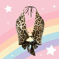 Tie-Neck Shirt Tie Back Leopard Print