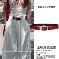 American Hot Girl Red Belt Simple Retro Tooling Matching Belt High-End Accessories Jeans Pants Belt 
