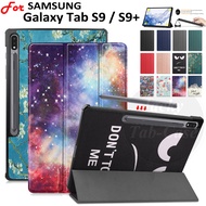 For SAMSUNG Galaxy Tab S9 11.0" S9+ 12.4" Wi-Fi 5G Fashion Pattern PU Leather Protective Case TabS9 Plus SM-X810 SM-X816B SM-X710 SM-X716B Magnetic Flip Shell Tri-fold Stand Cover