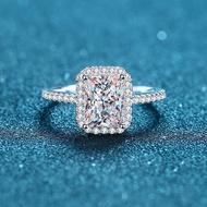 Real Moissanite s925 Sterling Silver Halo Setting 2ct 1ct Radiant Cut Moissanite Diamond Ring Women
