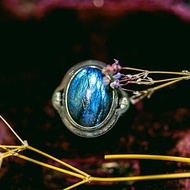 幽藍拉長石純銀戒指 - 西洋古董首飾