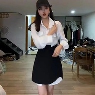 Long Sleeve Womens Short 2 Sets Green Two Piece Set for Women 2023 White Shirt Office Sexy Suit with Skirt and Blazer Outfit Hot