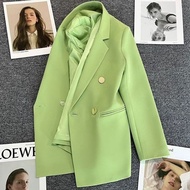 online Women Casual Blazer Double Breasted Suit Jacket Korean Version Pure Color Loose Fashion Suit