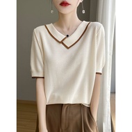 ✨Asymmetrical Ice Silk Knit Top for Women (Slim Fit, Unique Design, Summer 2025) | Baju Rajut Bahu S