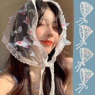 Dopamine Butterfly Triangular Headscarf French Lace Mesh Silk Scarf Headband