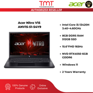 Acer Nitro V15 ANV15-51-54Y9 Gaming Laptop (Black Red) | i5-13420H | 8GB RAM(Upgradable) | 512GB SSD | 15.6''FHD 144Hz | RTX4050 6GB  | Win11 | 2Y Warranty