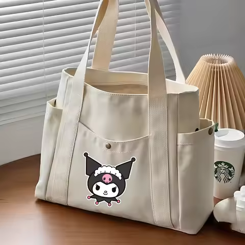 Kuromi Canvas Women's Bag Outer Shopping Bag Tote Bag Zipper Shoulder Bag Student Handbag Work Commu