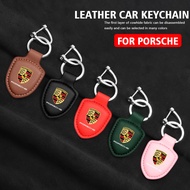 Leather Automotive Keychain for For Porsche 911 Panamera Macan Cayenne Car Logo Keychain