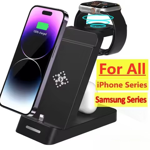 3 in 1 Wireless Charger Stand For iPhone 17 16 15 14 Samsung S22 S21 Apple Watch Galaxy Watch 6 5 4 