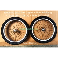 20x2.125 (A)  PASANG SIAP rim - rim 20" spokes besar  , tayar 20x2.125 (A)  dan tuib EVO. Terus pasa