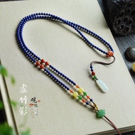5A Lapis Lazuli Color Pendant Lanyard Hand-woven Bead Chain Necklace Turquoise Beeswax Sweater Chain