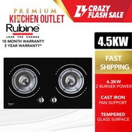 RUBINE 2 Burners Black Tempered Glass Gas Stove Glass Hob (4.5kW) RGH-BRAVA2B-BL Gas Stove Gas Stove