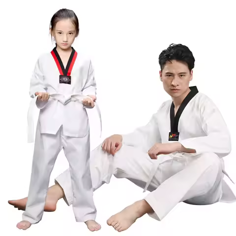 New Long Sleeve Gi Uniform TKD Costumes Clothing White Taekwondo Uniforms WTF Karate Judo Dobok Clot