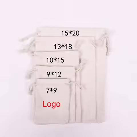 100pcs/Lot Natural Cotton Bags 7x9 9x12 10x15 13x18 15x20cm Drawstring Gift Pouches Home Storage Sac