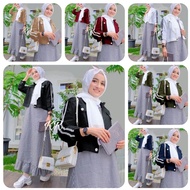 REAL PIC JUNKO 2IN1 JUMBO CARDI SET M~XL DRESS + OUTER MUSLIM HIJABERS SET 6 COLORS