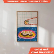 Tranh treo tường Flatlay Sushi Wall Art Colorful Japanese Food Illustration Kitchen Art Print tặng k