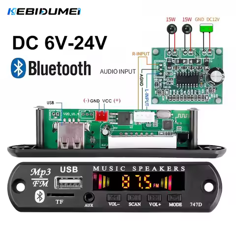 KEBIDUMEI 30W Bluetooth MP3 Player DC 6V 24V MP3 Decoder Board Car Wireless Music Player Audio Adapt
