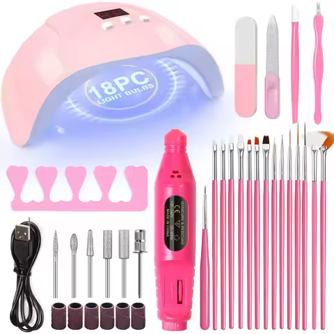 LINMANDA 3 Sets Different Nail Art Kits Starter Kit Nail Art Gadgets with Nail Polisher U V Lamp Hom