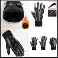 [FF] Men's Gloves Cycling Winter Two Half Fingers Velvet Warm Non-Slip Male Waterproof Sports Touchs