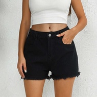 N In Aa A S I T O C K. A 2 8. Elastic Slim Fit Black Frayed Hem Denim Shorts Aa