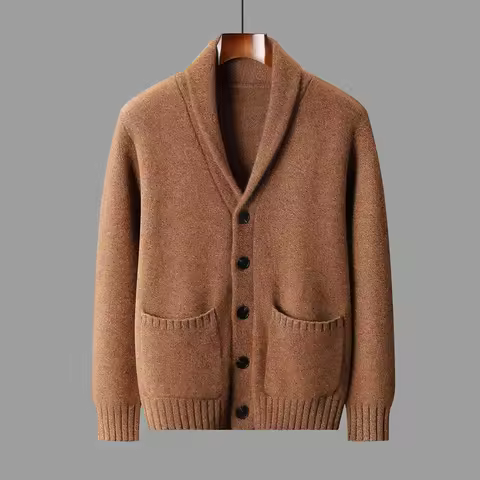 Men's Class A Pure Cashmere Knitted Cardigan 2026 Thick Jacket with Four Strands Five Needles Knitwe