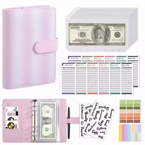 Gradient Woven PU Leather Budget Binder Notebook – A6 Money Organizer with Cash Envelopes Pockets fo