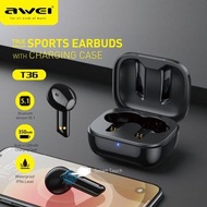 藍牙耳機降噪運動跑步無線耳機 大電量超長待機續航 迷你隱型 入耳式Wireless Earphone Bass Bluetooth 5.1 Mini Sport Earbuds With Mic in-Ear Game Headset Touch Control Handsfree AWEI T36 TWS