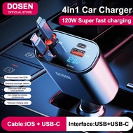 DOSEN Car Charger 4 IN 1 Type-C Charger Adapter Adjustable Angle Fast Charging for Cars (Retractable