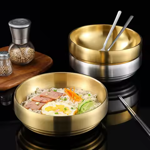 304 Stainless Steel Rice Salad Bowl Double Layer Ramen Kimchi Seasoning Bowls Sauce Dish Food Tablew