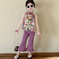 儿童套装国风新中式夏季碎花套装女洋气新款中式女童两件套喇叭裤Children's set, Chinese style new summer floral setguoja010.my