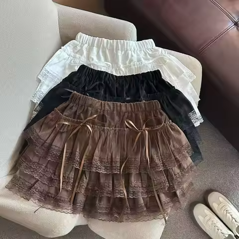 Y2K Cute Cake Skirt Women High Waist Mini Pleated A-Line Skirt Japanese Kawaii Vintage Female Sweet 