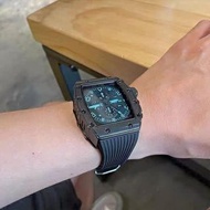 A1 黑色 Apple watch 陶瓷塗層 鋅合金錶殼 錶帶 steel watch case w/ rubber strap - watch band designed for iWatch Series 7/6/5/4/SE 44mm 45mm (RM style 金屬改裝)