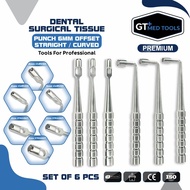 GT MED TOOLS Dental Implant Tissue Punch Set - Stainless Steel 6 Piece Kit - Straight Curved