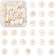 Beadthoven 104pcs Loket Huruf Abjad Cangkang Mutiara Air Tawar Semula Jadi Berwarna Emas, Bentuk Bul
