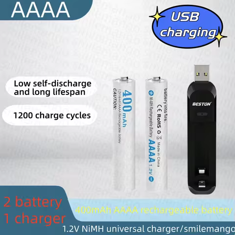 2PCS AAAA Rechargeable Battery Stylus 1.2V 400mAh AAAA Ni-MH Rechargeable Battery with Charger