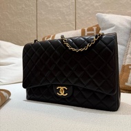 貝嫂大包CHANEL MAXI JIMBO COCO33黑色羊皮金釦肩背斜背包