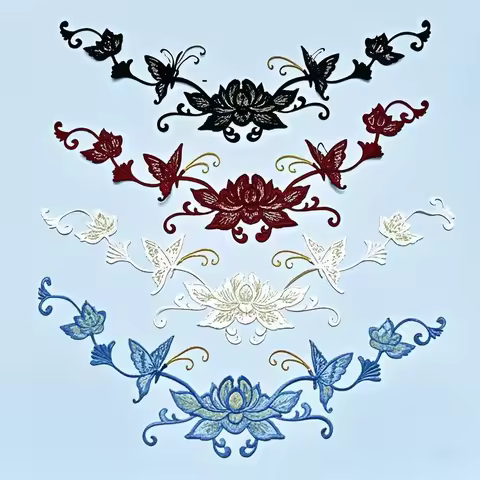1Pc Long Floral White Black Blue Applique Clothing Embroidery Patch Fabric Sticker Iron On Patch Cra