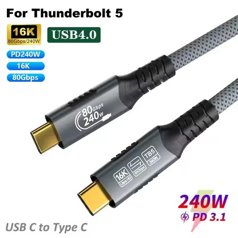16K Thunderbolt 5 Cable PD240W USB-C to Type-C Fast Charging Cable 8K@60Hz USB4.0 80Gbps Data Transf