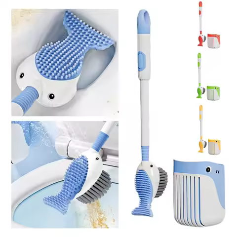 Squirt Whale Toilet Brush 360-Degree Cleaning Brush with Silicone Head Hanging Hole Design Wall-moun