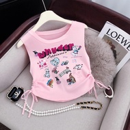 2024 New Style Girls' Sling Pure Cotton Printing All-Match Big Kids Girls Drawstring Trendy Vest Fas