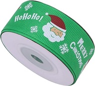 Green Christmas Ribbon for Crafts Polyester Christmas Grosgrain Ribbon for Gift Wrapping, Crafts, Hair Bow, Christmas Tree &amp; Wreath Decor, Xmas Party Gift, Santa Claus &amp; Snowflakes, 25mm x 1 Metre
