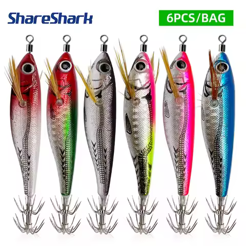 ShareShark 10cm/9g Luminous round Bellied Shrimp Squid Hook Lure with Rattling Bead Horizontal Desig
