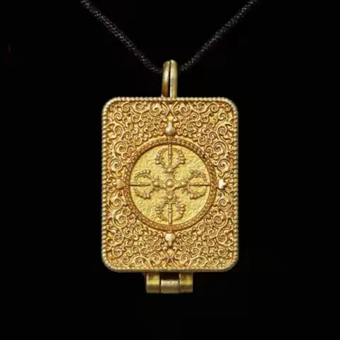 Tibetan Copper Vajra Dorje Amulet Pendant Necklace Engraved Prayer Ghau Box Buddha Mascot Vajra Coll