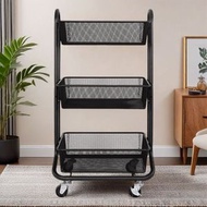 多功能便攜式儲物手推車【網眼版 黑色】三層滾動實用儲物收納器 浴室整理器 儲物滾動車收納架 儲物架 站立式貨架 小推車置物架 移動落地架 可移動手推車 廚房/臥室/浴室/辦公室